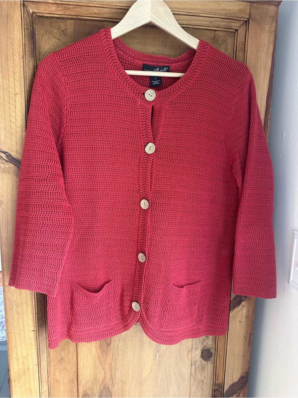 Willi Smith Coral Button Down Cardigan Cotton 
Large